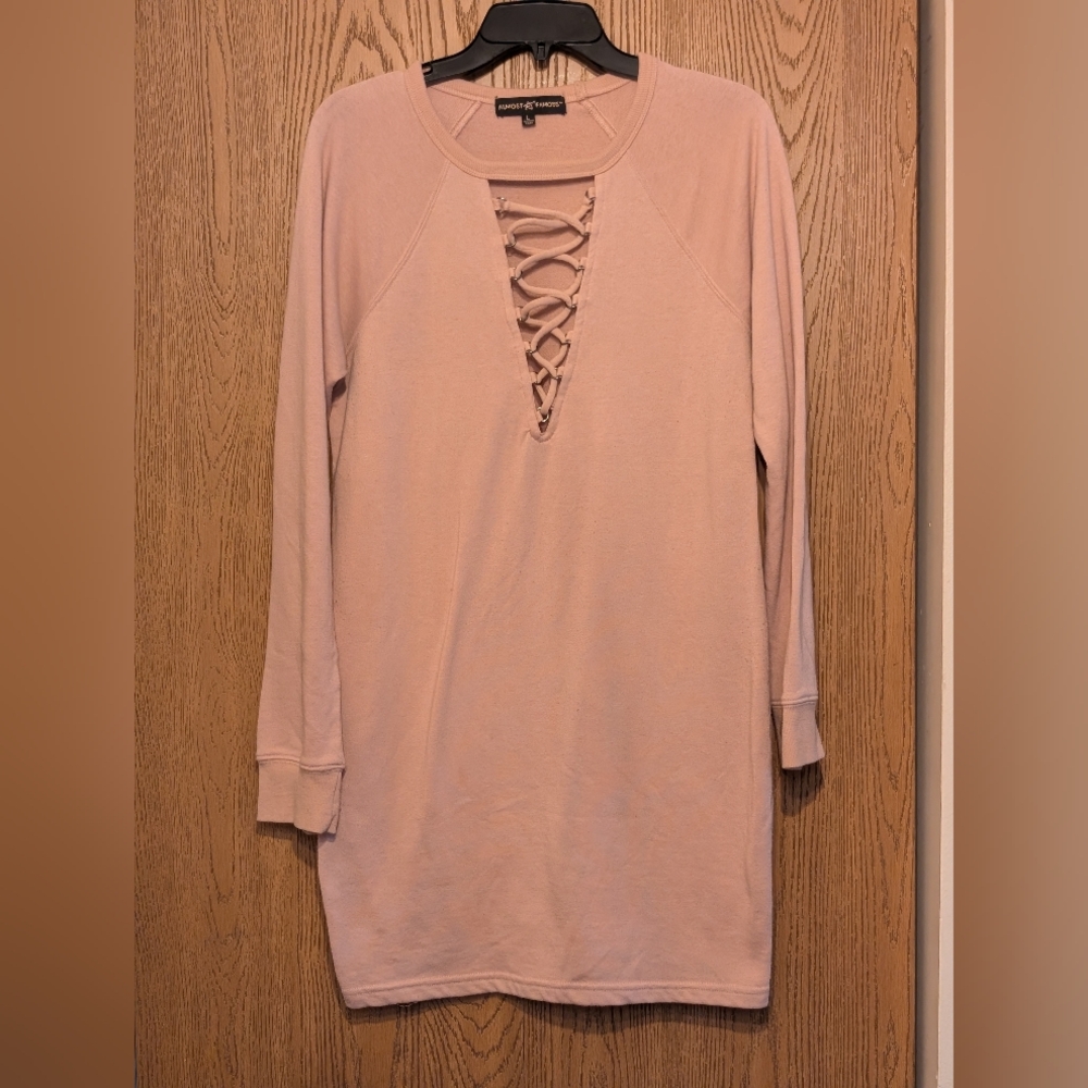 Almost Famous Blush Pink Lace Up Tunic Sweatshirt